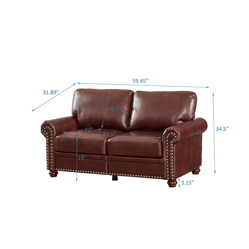 Burgundy/Navy Blue/Grey/Black PU Leather Sofa Set with Storage, 2-Piece 5-Seater
