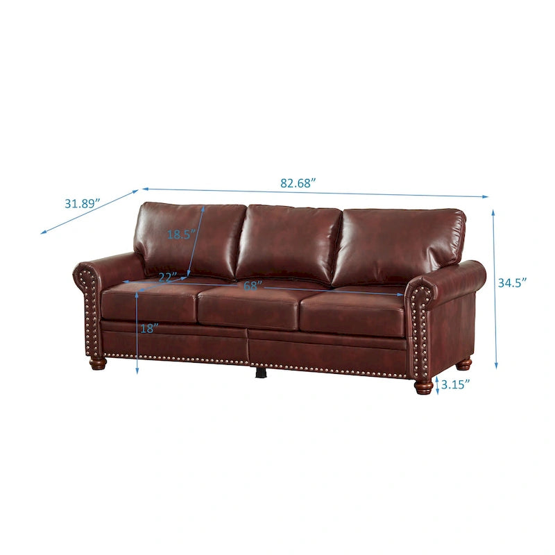 Burgundy/Navy Blue/Grey/Black PU Leather Sofa Set with Storage, 2-Piece 5-Seater