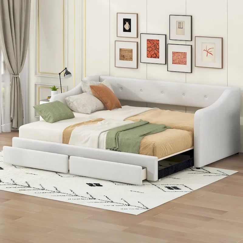 Beige/Gray Convertible Daybed, Twin XL to King, Sleeps 2