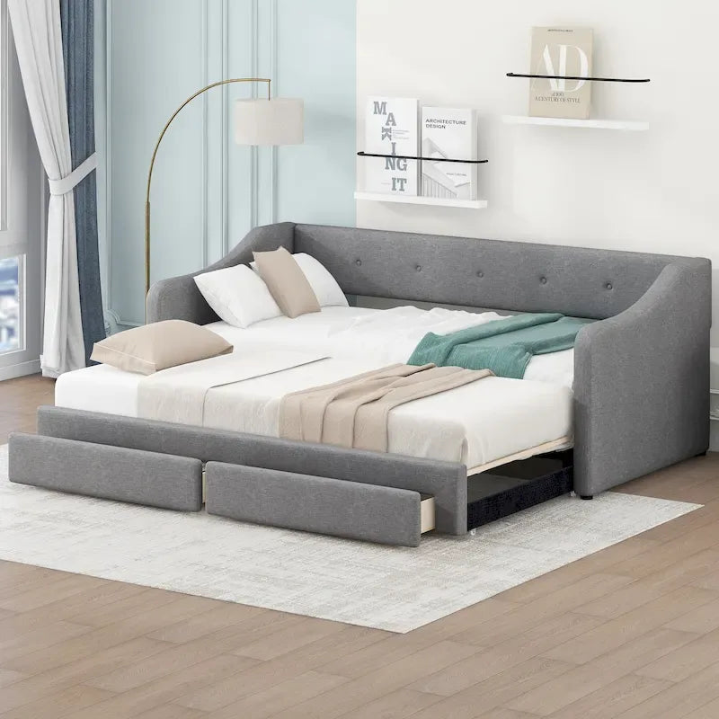 Beige/Gray Convertible Daybed, Twin XL to King, Sleeps 2