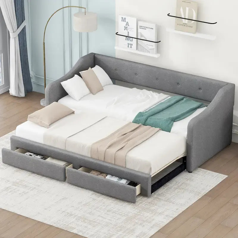 Beige/Gray Convertible Daybed, Twin XL to King, Sleeps 2