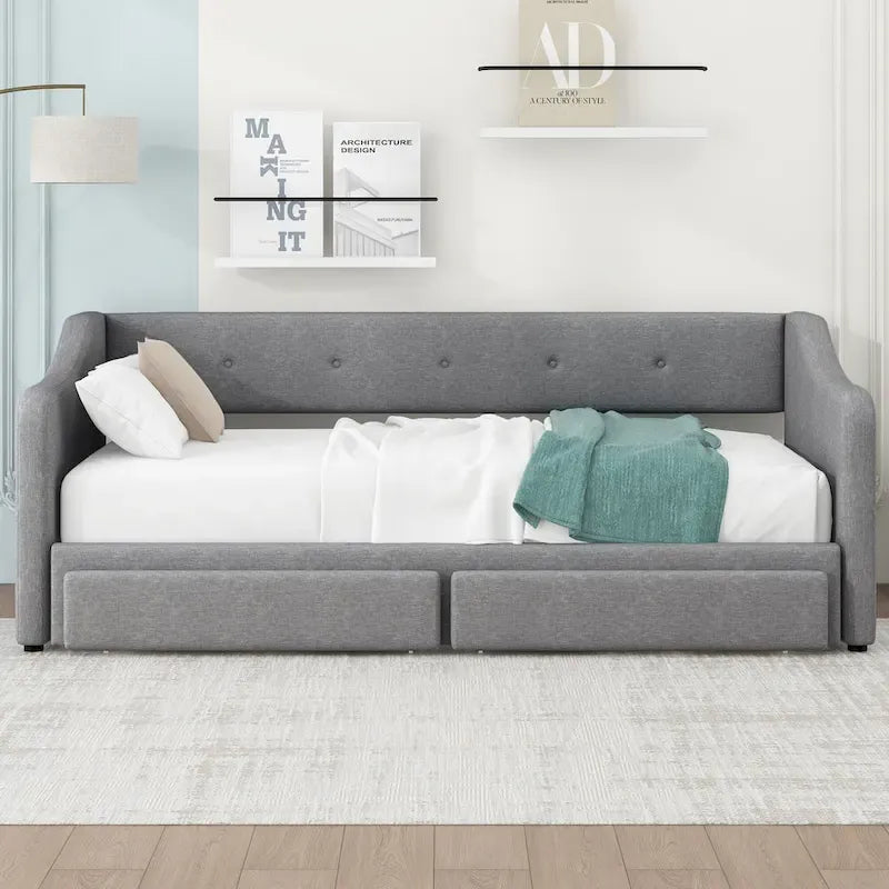 Beige/Gray Convertible Daybed, Twin XL to King, Sleeps 2