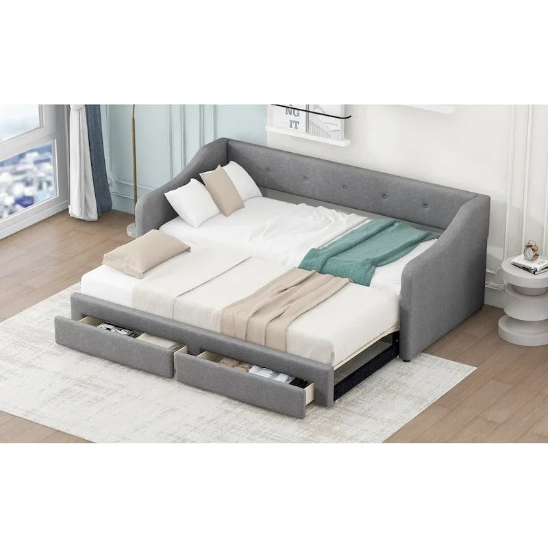 Beige/Gray Convertible Daybed, Twin XL to King, Sleeps 2