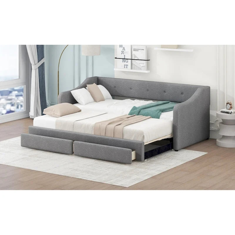 Beige/Gray Convertible Daybed, Twin XL to King, Sleeps 2
