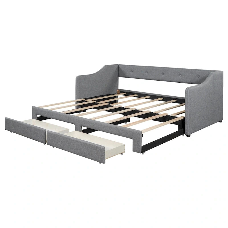 Beige/Gray Convertible Daybed, Twin XL to King, Sleeps 2