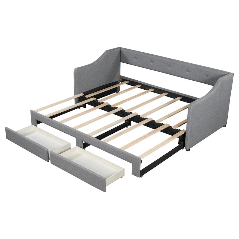Beige/Gray Convertible Daybed, Twin XL to King, Sleeps 2