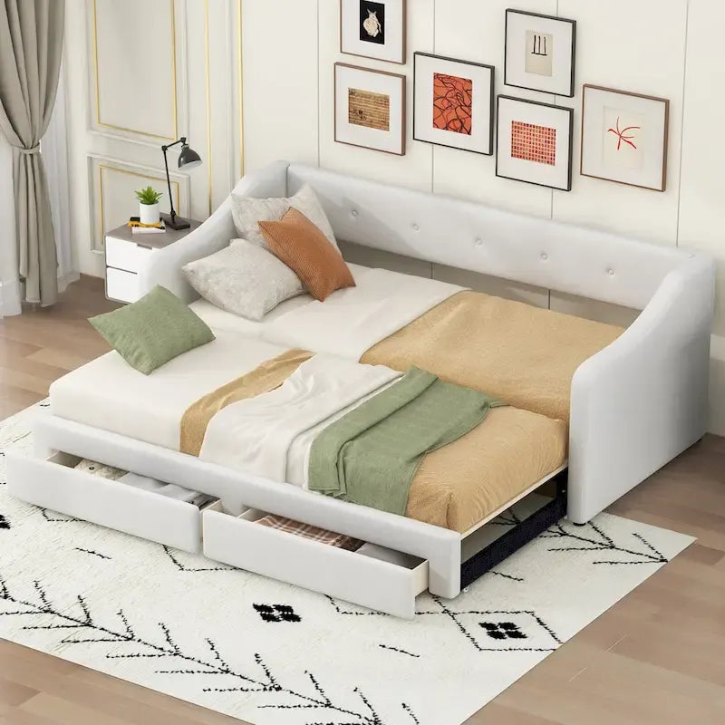 Beige/Gray Convertible Daybed, Twin XL to King, Sleeps 2
