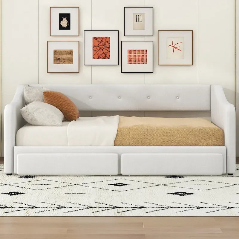 Beige/Gray Convertible Daybed, Twin XL to King, Sleeps 2