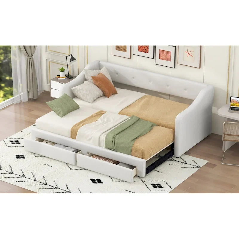 Beige/Gray Convertible Daybed, Twin XL to King, Sleeps 2