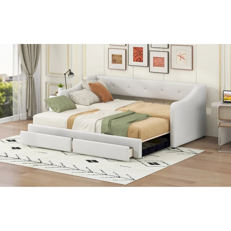 Beige/Gray Convertible Daybed, Twin XL to King, Sleeps 2