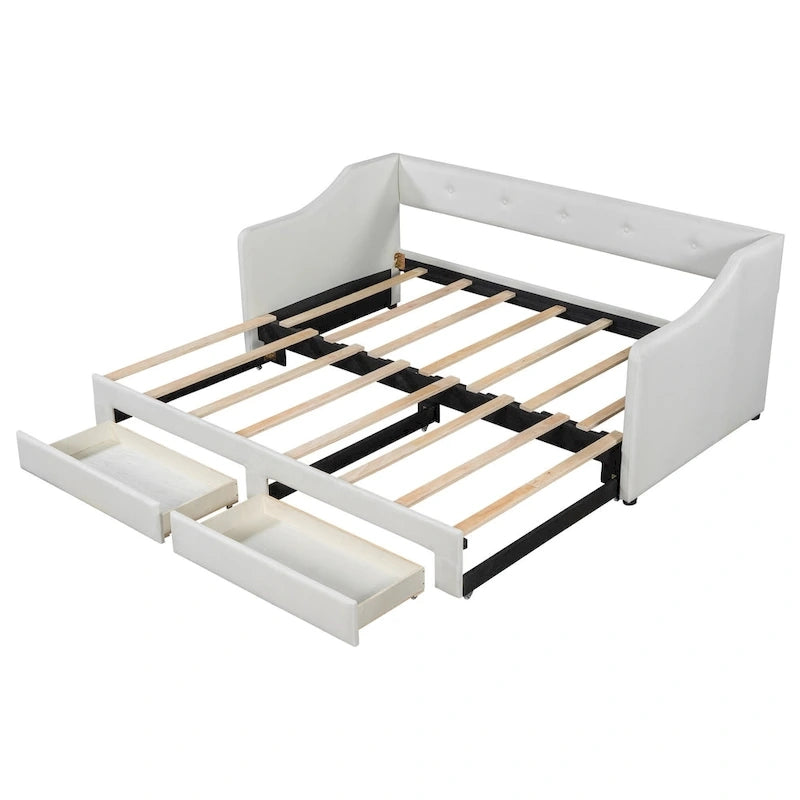 Beige/Gray Convertible Daybed, Twin XL to King, Sleeps 2
