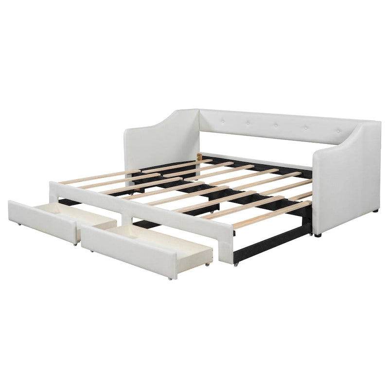 Beige/Gray Convertible Daybed, Twin XL to King, Sleeps 2