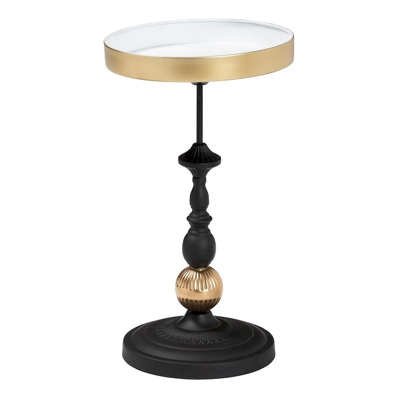 Black & Gold Round Metal Accent Side Table with Tray Top – 1 Person