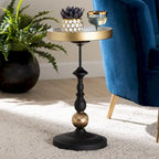 Black & Gold Round Metal Accent Side Table with Tray Top – 1 Person