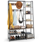 Black/Rustic Brown 5-in-1 Hall Tree with Shoe Bench, for 1 Person