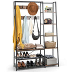 Black/Rustic Brown 5-in-1 Hall Tree with Shoe Bench, for 1 Person