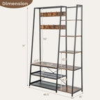 Black/Rustic Brown 5-in-1 Hall Tree with Shoe Bench, for 1 Person