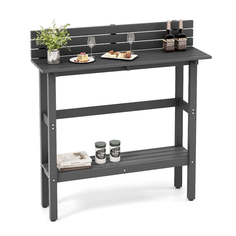 Brown / Grey Outdoor Bar Height Table with Storage Shelf, Single, HDPE