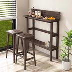 Brown / Grey Outdoor Bar Height Table with Storage Shelf, Single, HDPE