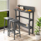 Brown / Grey Outdoor Bar Height Table with Storage Shelf, Single, HDPE