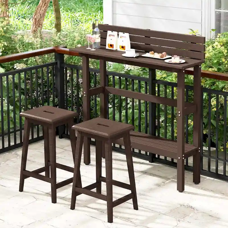 Brown / Grey Outdoor Bar Height Table with Storage Shelf, Single, HDPE
