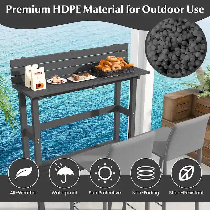 Brown / Grey Outdoor Bar Height Table with Storage Shelf, Single, HDPE