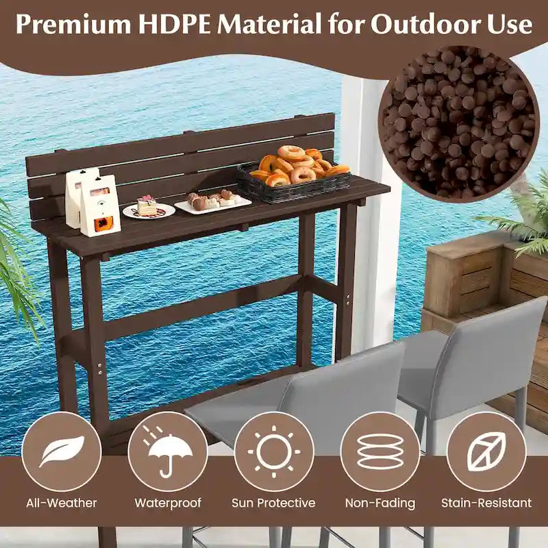 Brown / Grey Outdoor Bar Height Table with Storage Shelf, Single, HDPE