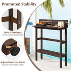 Brown / Grey Outdoor Bar Height Table with Storage Shelf, Single, HDPE