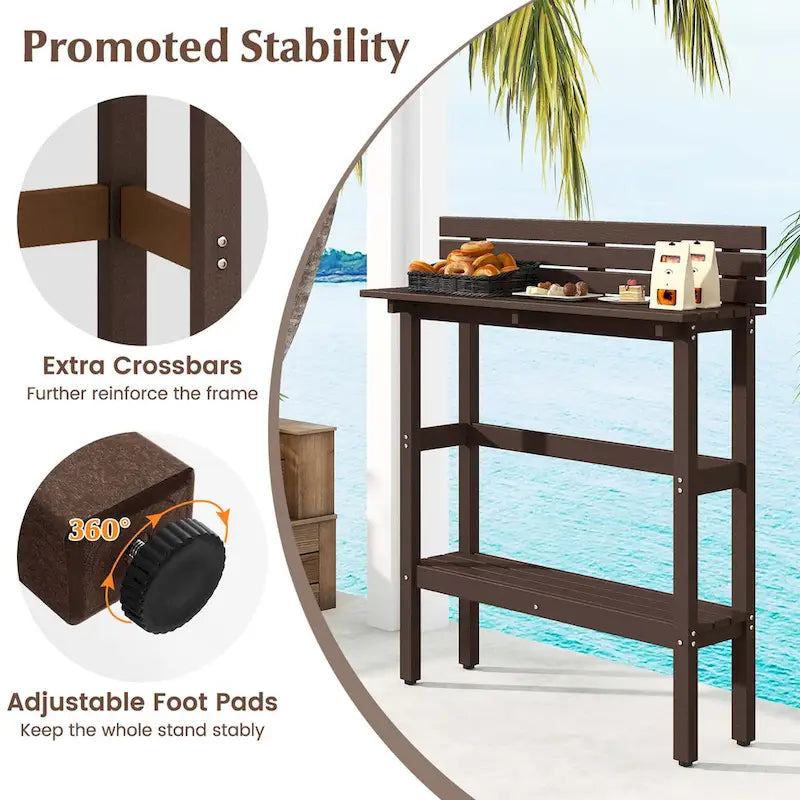 Brown / Grey Outdoor Bar Height Table with Storage Shelf, Single, HDPE