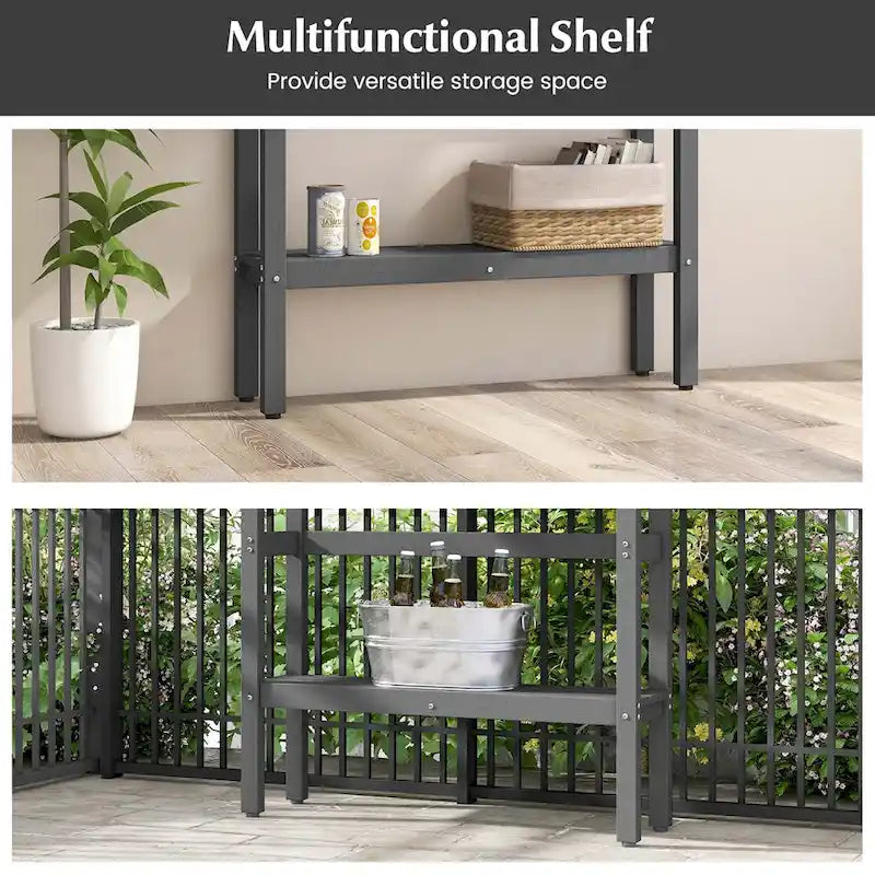 Brown / Grey Outdoor Bar Height Table with Storage Shelf, Single, HDPE
