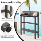 Brown / Grey Outdoor Bar Height Table with Storage Shelf, Single, HDPE