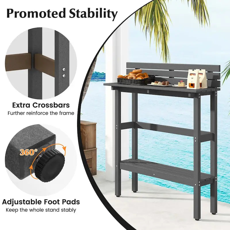 Brown / Grey Outdoor Bar Height Table with Storage Shelf, Single, HDPE