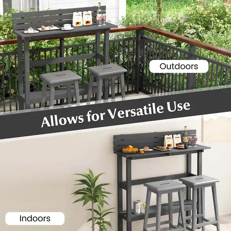 Brown / Grey Outdoor Bar Height Table with Storage Shelf, Single, HDPE
