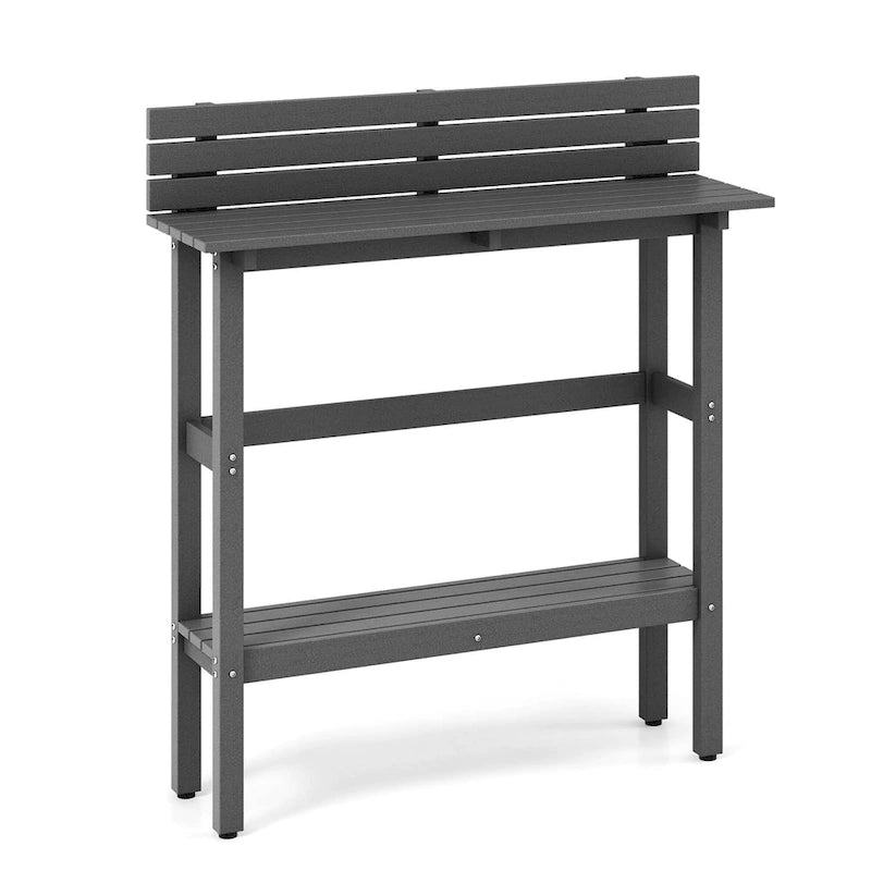 Brown / Grey Outdoor Bar Height Table with Storage Shelf, Single, HDPE