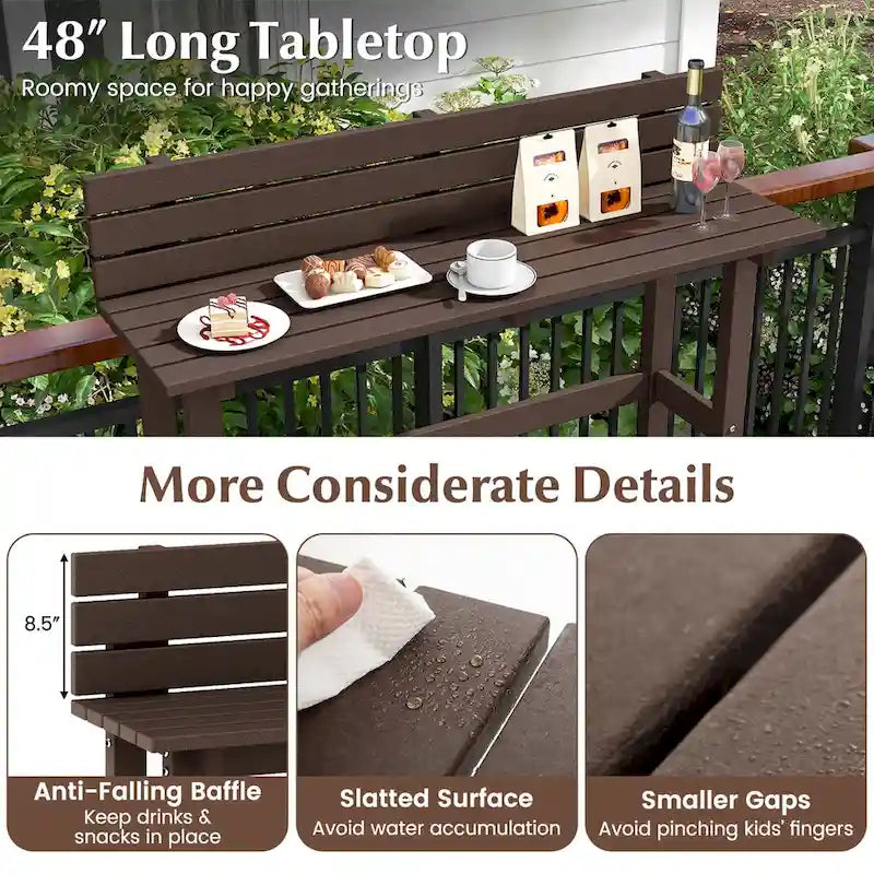 Brown / Grey Outdoor Bar Height Table with Storage Shelf, Single, HDPE