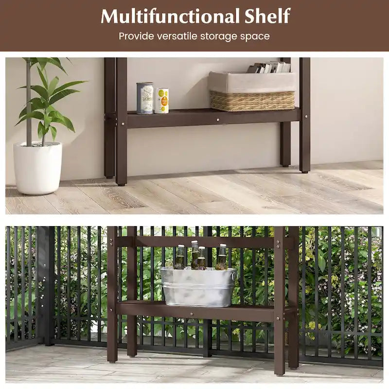 Brown / Grey Outdoor Bar Height Table with Storage Shelf, Single, HDPE