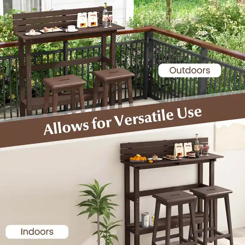Brown / Grey Outdoor Bar Height Table with Storage Shelf, Single, HDPE
