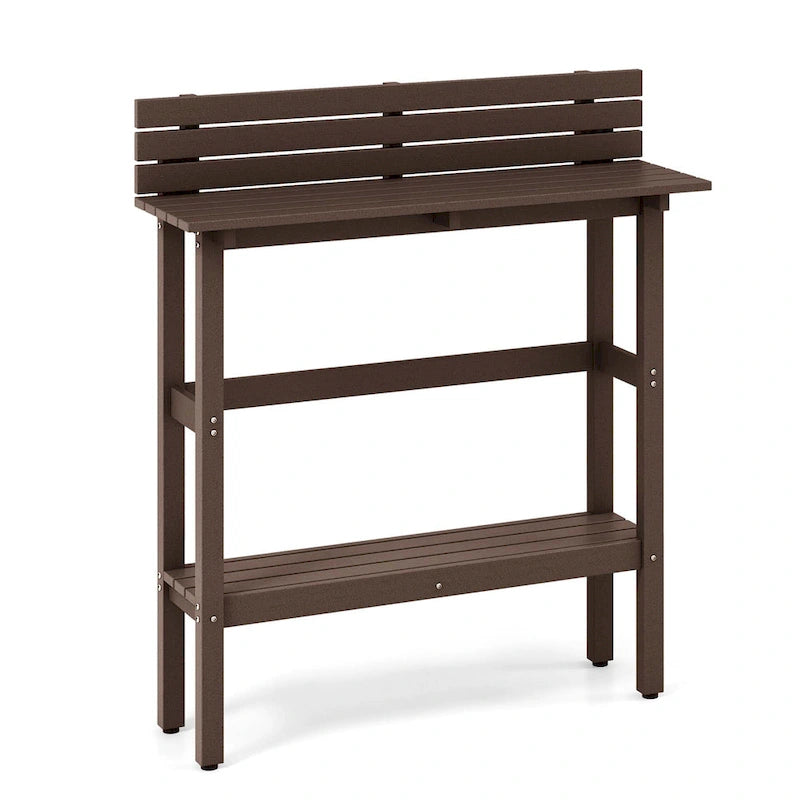Brown / Grey Outdoor Bar Height Table with Storage Shelf, Single, HDPE