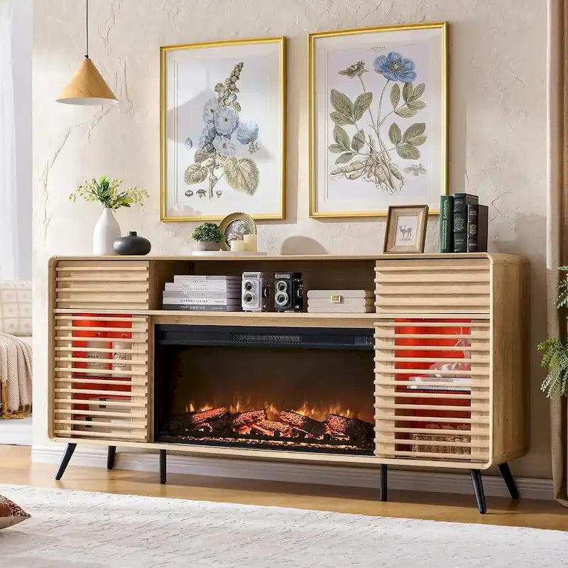 Mid Century Modern Fireplace TV Stand, Entertainment Center