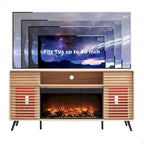 Antique White / Natural Oak / Dark Walnut Mid-Century TV Stand with Electric Fireplace, Fits TVs up to 80"