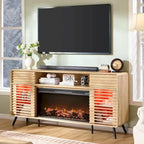 Antique White / Natural Oak / Dark Walnut Mid-Century TV Stand with Electric Fireplace, Fits TVs up to 80"