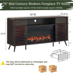 Antique White / Natural Oak / Dark Walnut Mid-Century TV Stand with Electric Fireplace, Fits TVs up to 80"