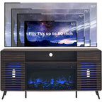 Antique White / Natural Oak / Dark Walnut Mid-Century TV Stand with Electric Fireplace, Fits TVs up to 80"
