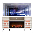 Antique White / Natural Oak / Dark Walnut Mid-Century TV Stand with Electric Fireplace, Fits TVs up to 80"