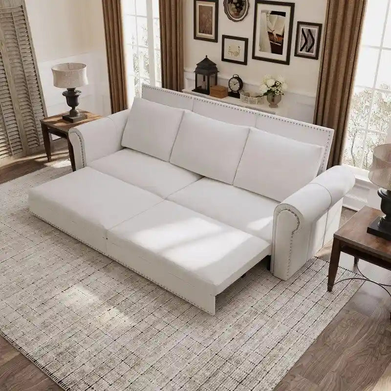 Green/Grey/Black/Beige Velvet & Faux Leather 3-in-1 Pull-Out Sleeper Sofa, Seats 2-3