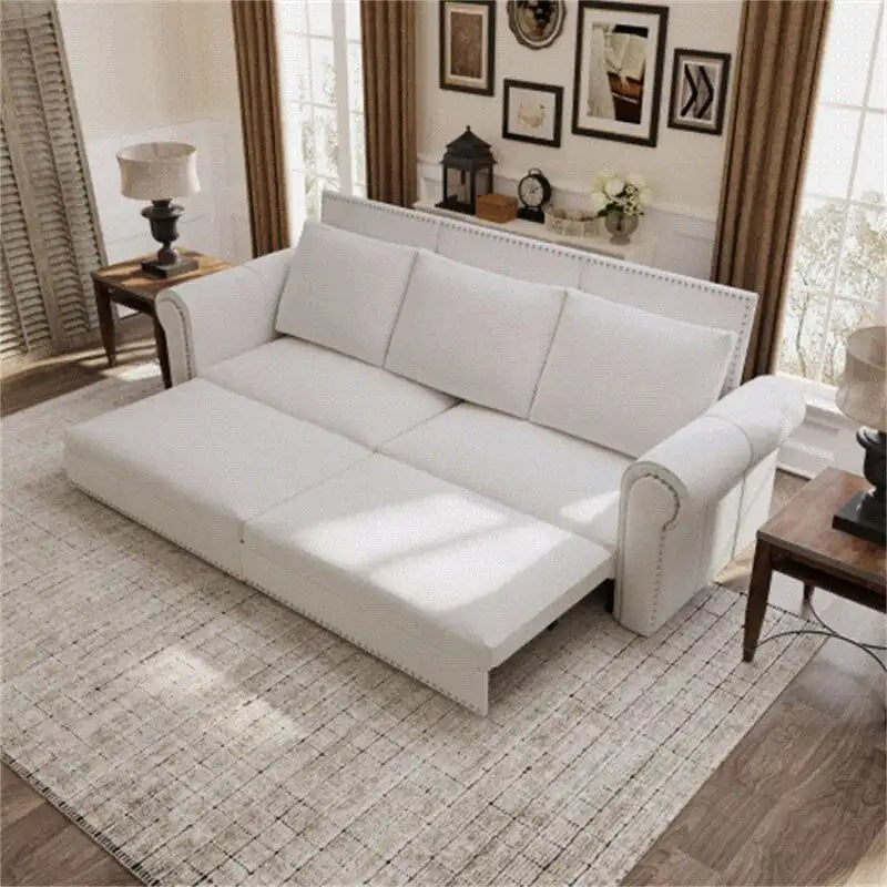 Green/Grey/Black/Beige Velvet & Faux Leather 3-in-1 Pull-Out Sleeper Sofa, Seats 2-3