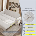 Green/Grey/Black/Beige Velvet & Faux Leather 3-in-1 Pull-Out Sleeper Sofa, Seats 2-3
