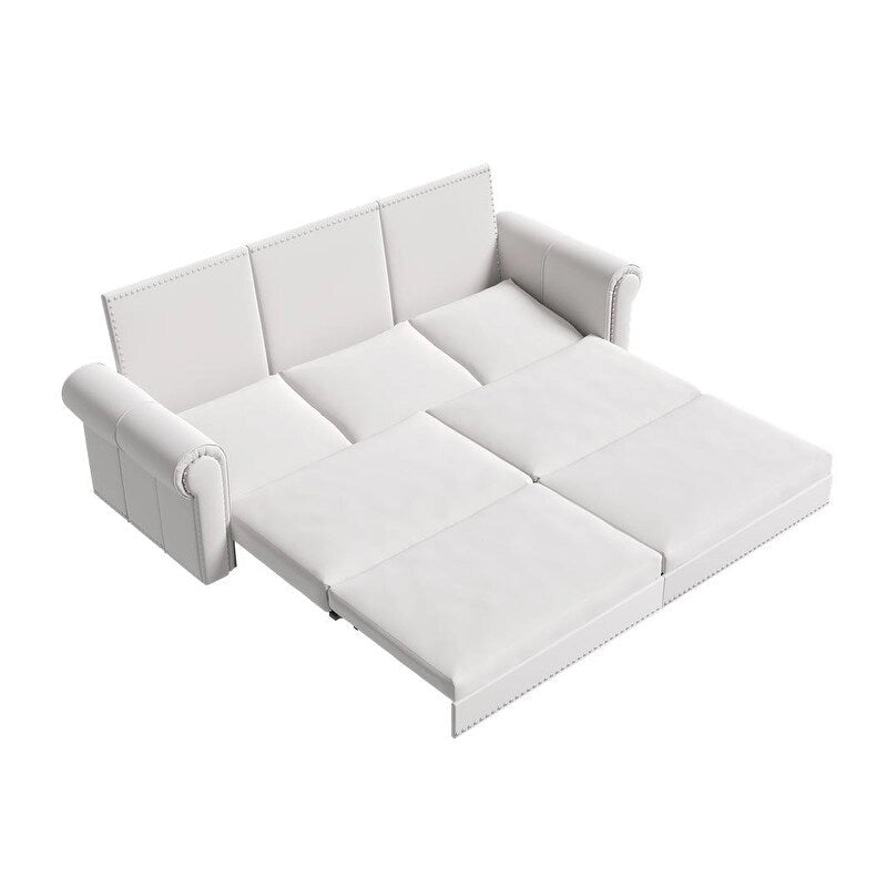 Green/Grey/Black/Beige Velvet & Faux Leather 3-in-1 Pull-Out Sleeper Sofa, Seats 2-3