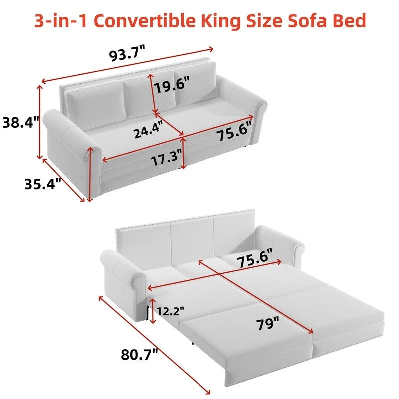 Green/Grey/Black/Beige Velvet & Faux Leather 3-in-1 Pull-Out Sleeper Sofa, Seats 2-3