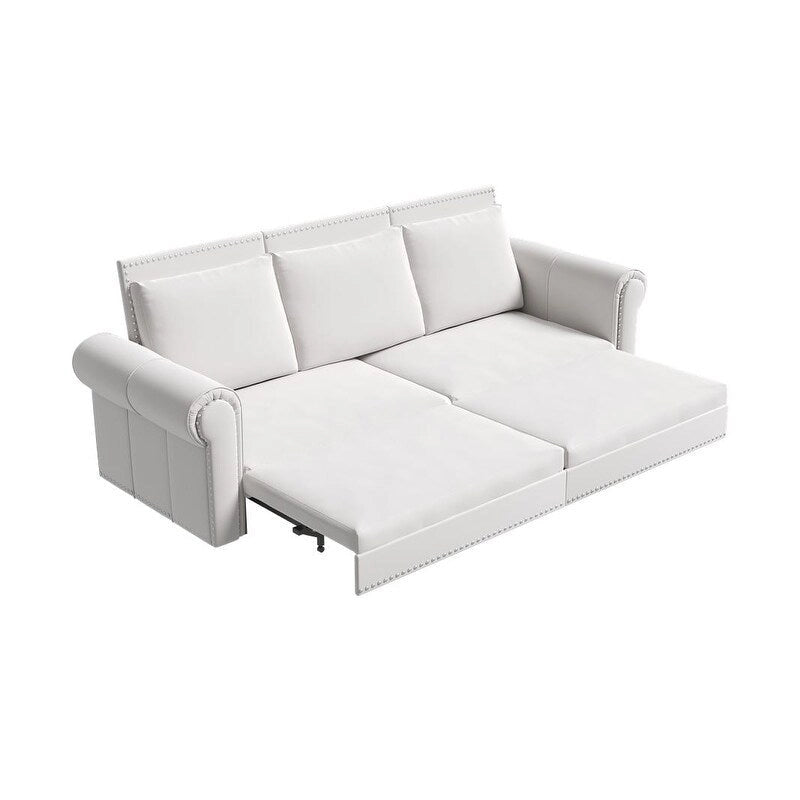 Green/Grey/Black/Beige Velvet & Faux Leather 3-in-1 Pull-Out Sleeper Sofa, Seats 2-3